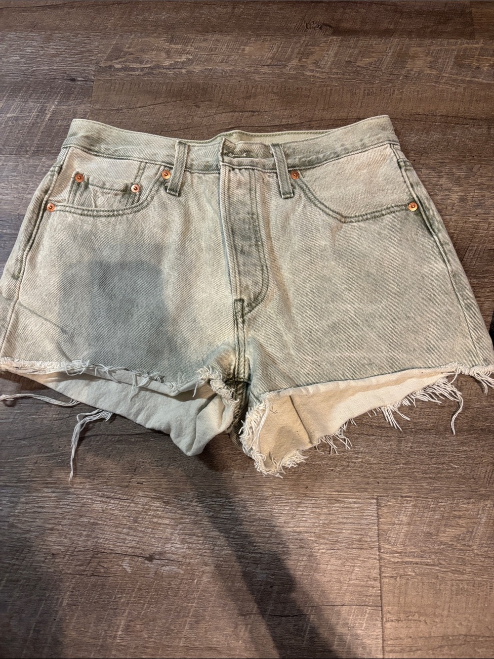 Levi's Light Sage Frayed Hem Denim Shorts